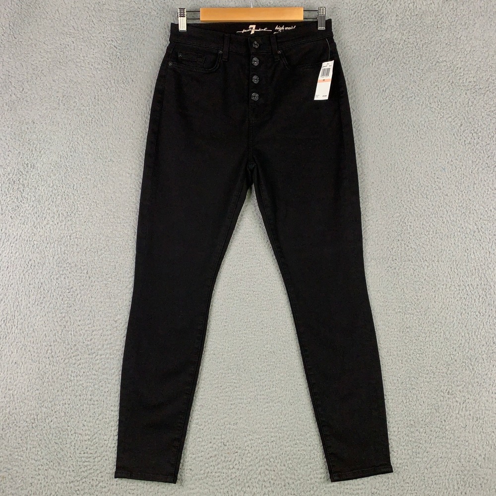 7 For All Mankind Gwenevereβ Jeans Women's 28 Black High Waist Ankle Button Fly